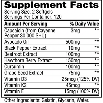 Orelia capsaicin softgel — 3000mg cayenne pepper equivalent per serving